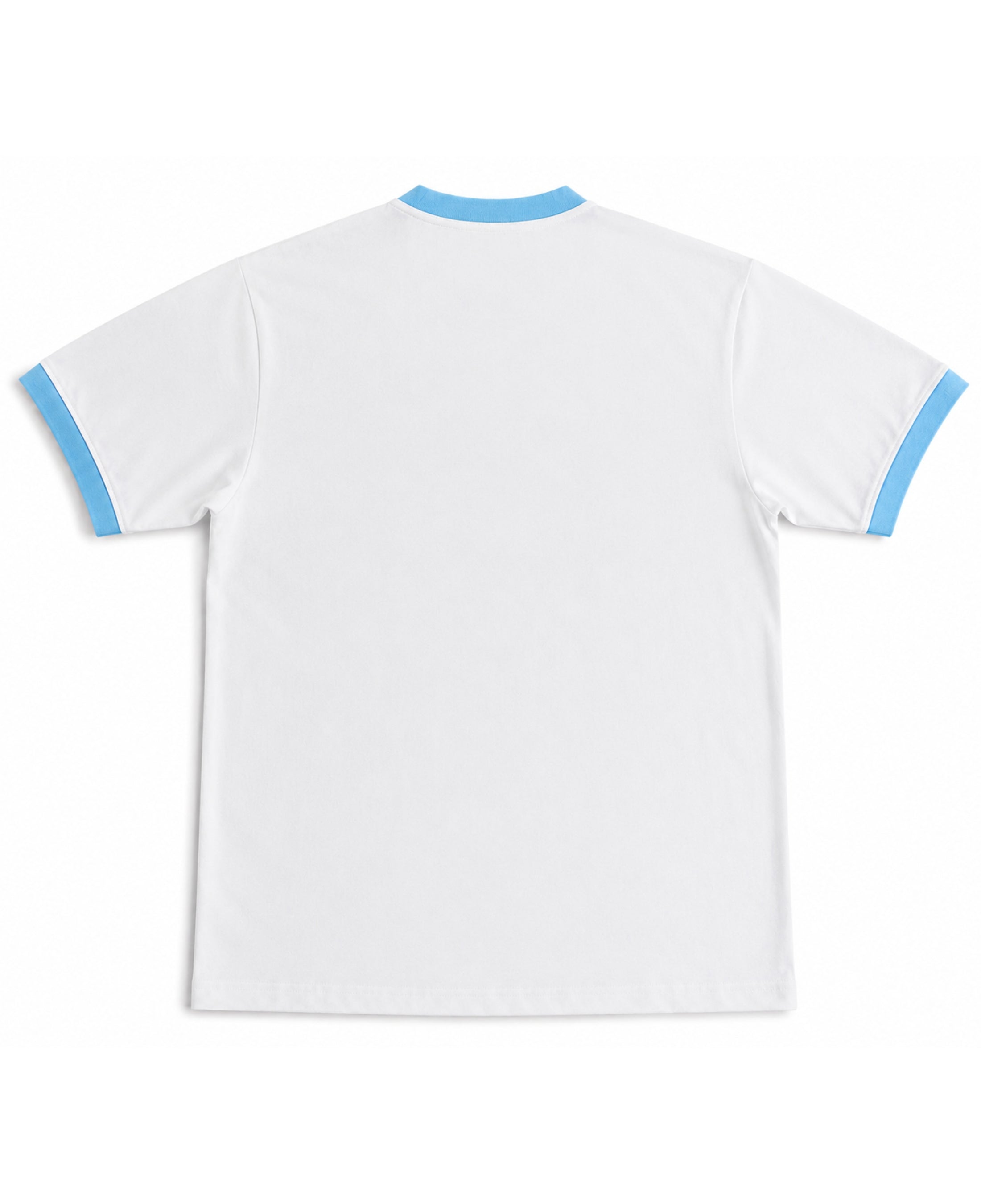 White &amp; Sky Blue Ringer tee Back Design