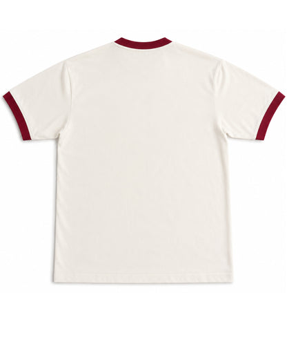 Off White &amp; Maroon Ringer tee Back Design