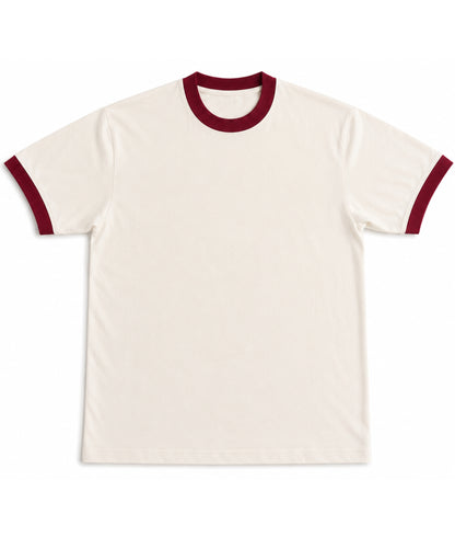 Off White &amp; Maroon Ringer tee Front Design