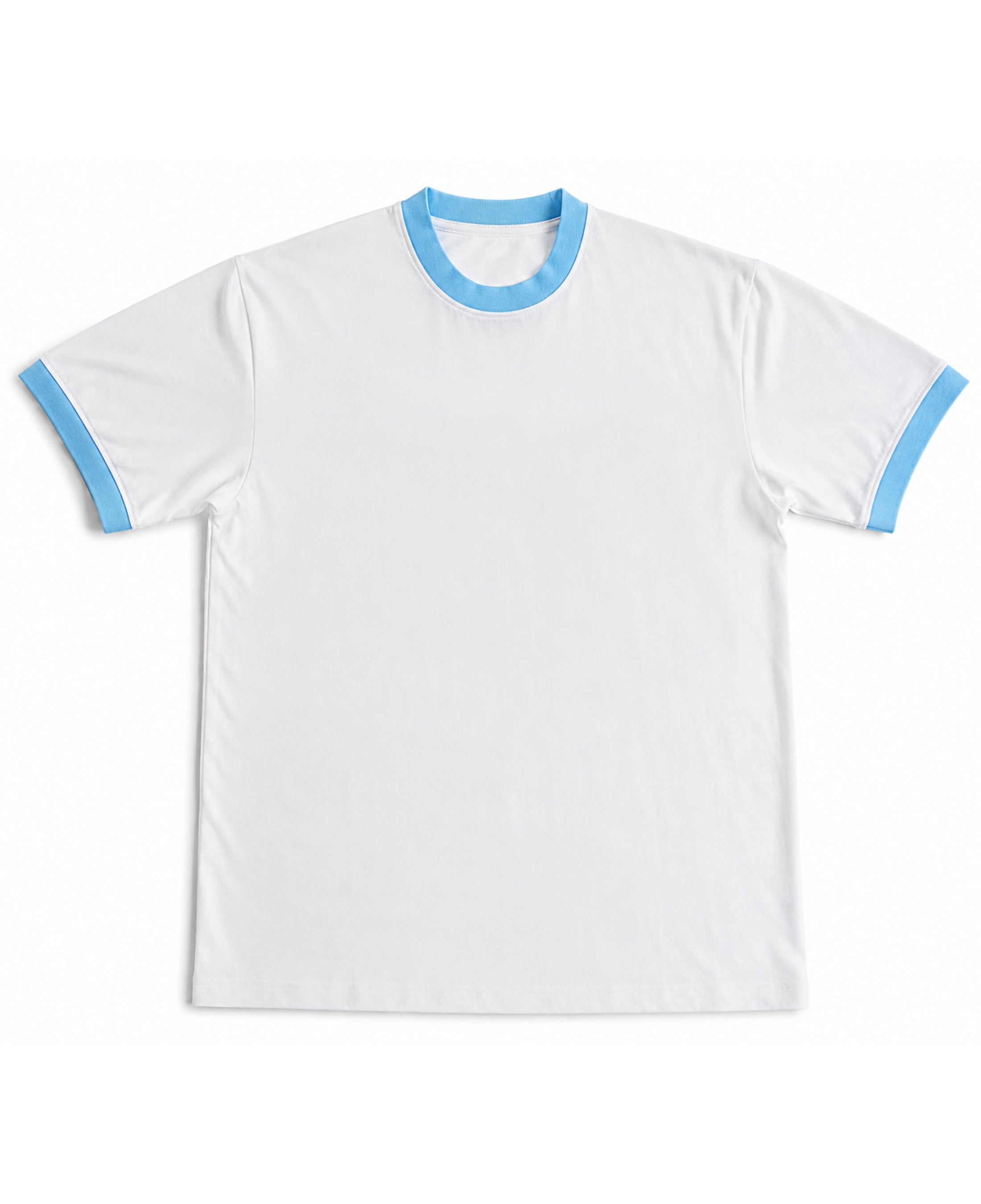 White &amp; Sky Blue Ringer tee Front Design