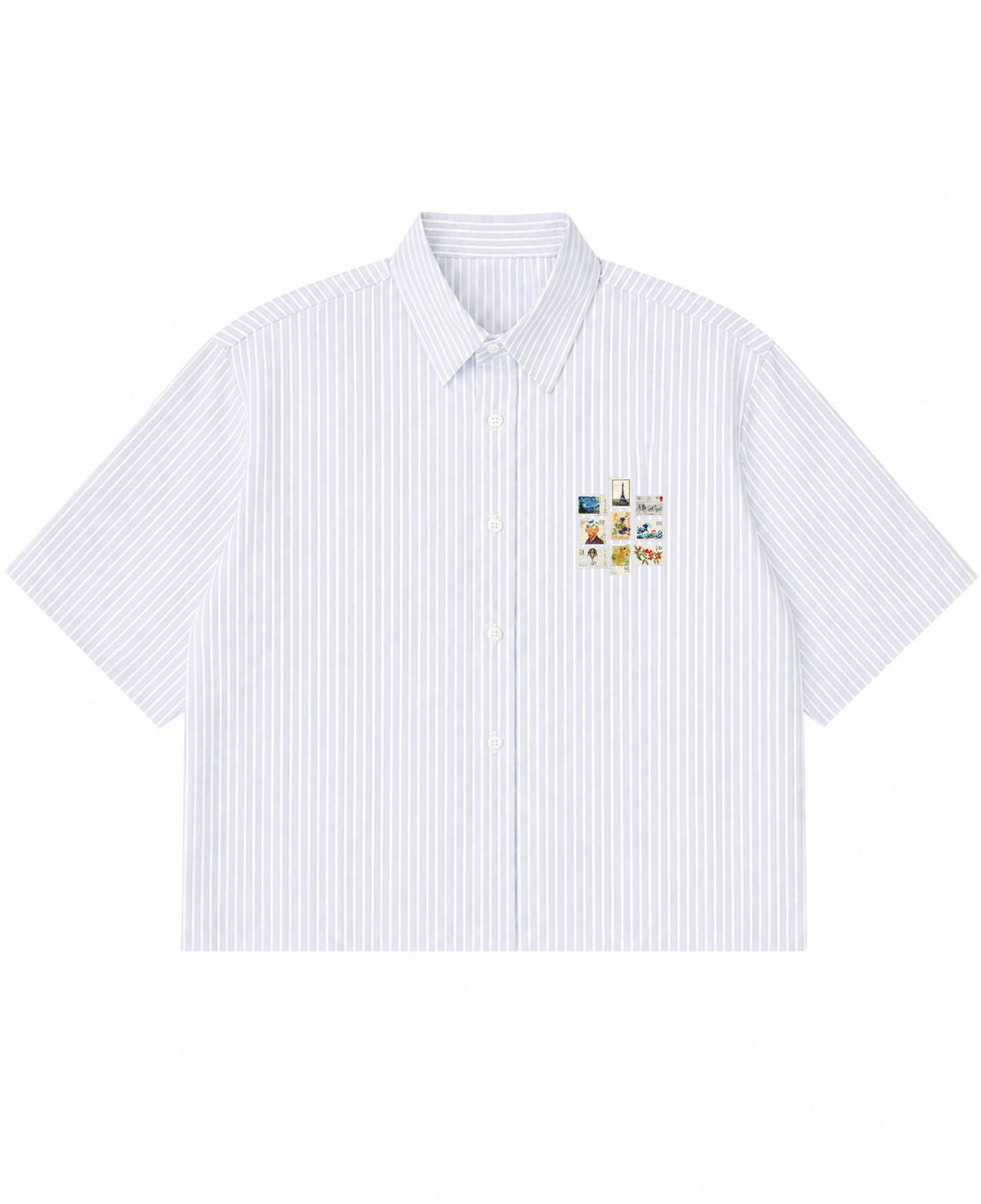 Blue Striped Oxford Boxy Shirt Front Design