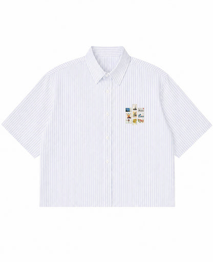 Blue Striped Oxford Boxy Shirt Front Design